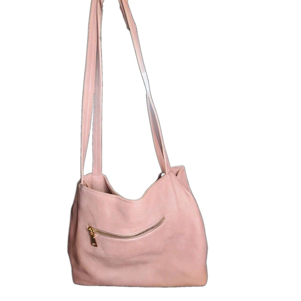 Madison West Blush Pink Vegan Leather Shoulder Tote Bag Many Pockets Mauve Read